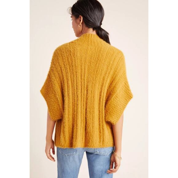 Anthropologie Lana Fuzzy Cardigan Womens Size M/L Mustard Short-Sleeved Open - Picture 5 of 11